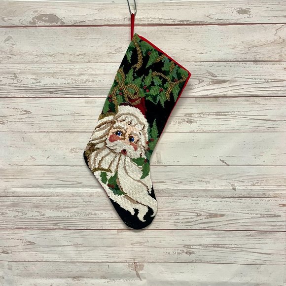 Vintage Style Needlepoint beaded Santa Stocking - Picture 2 of 5